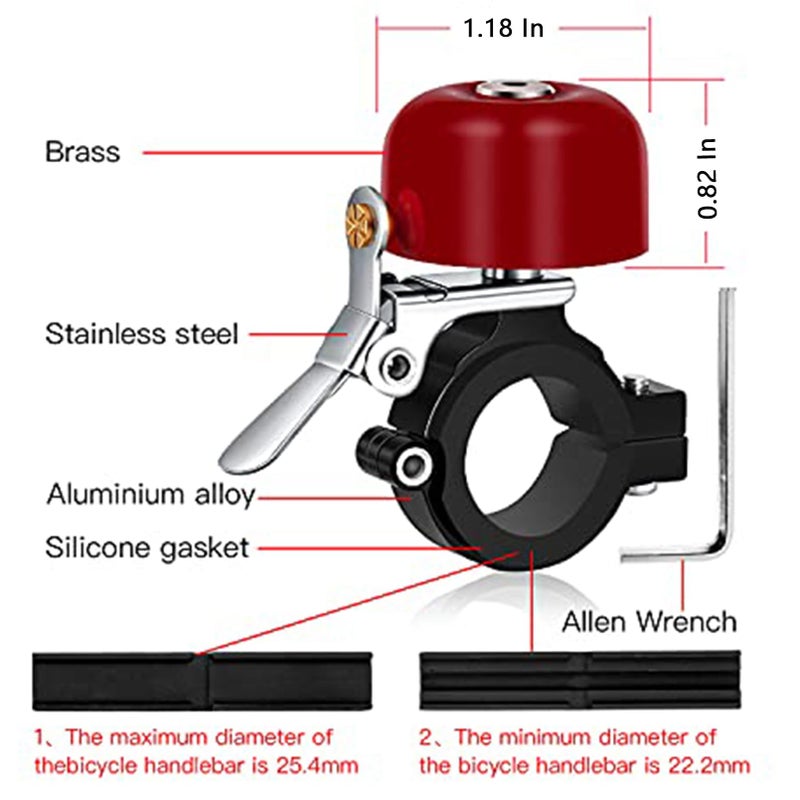 Greallthy Bike Bell Classic Brass Bicycle Bell,Bike Bells for Adults Kids, Loud Retro Bell for Road & Mountain Bikes, Universal Handlebar Fit (Red). - Image 4